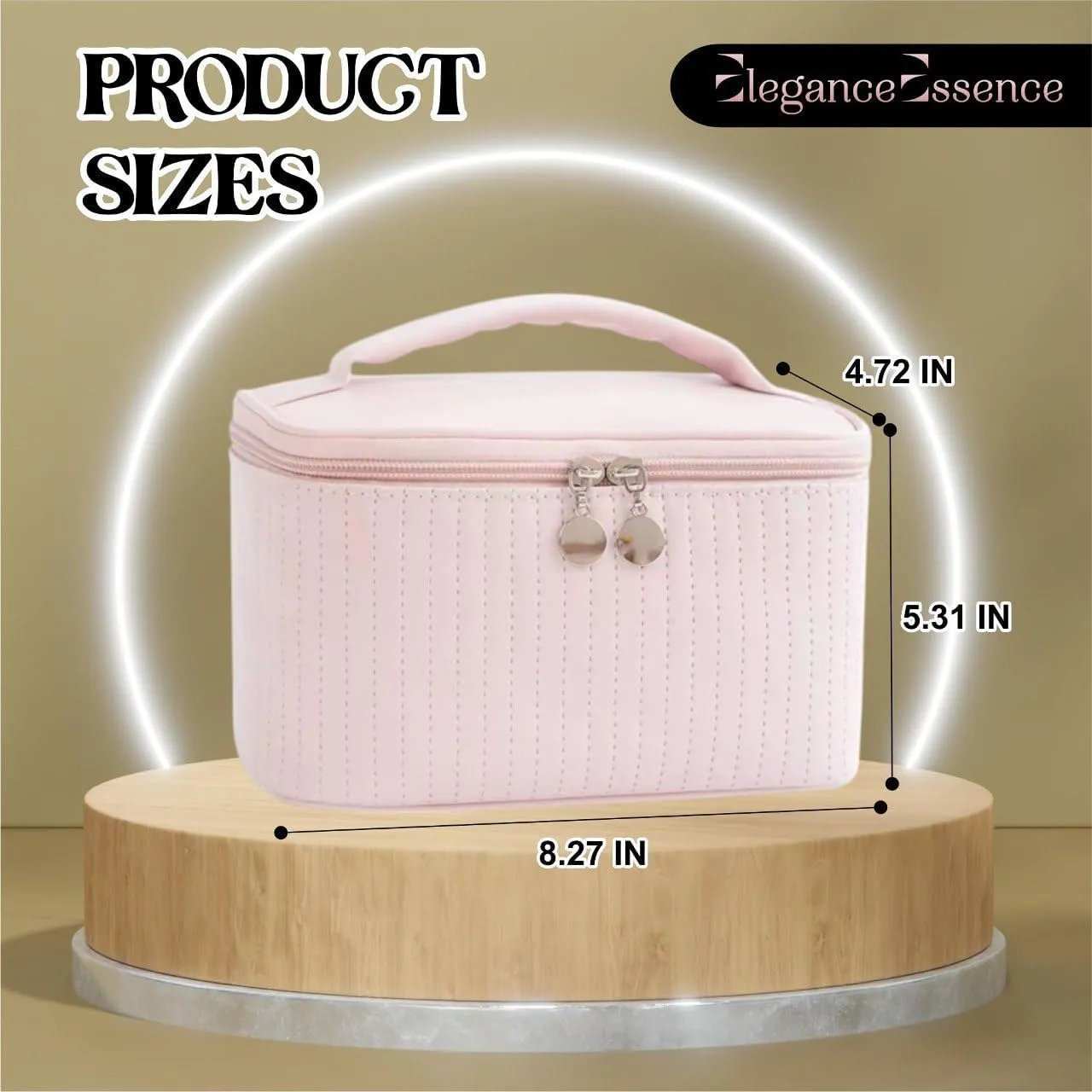 Makeup Bag  Set of Makeup Brushes Included  Travel Cosmetic Organizer with Handle  Portable Toiletry Bag for Women  Vanity Case for Daily Essentials (PINK)