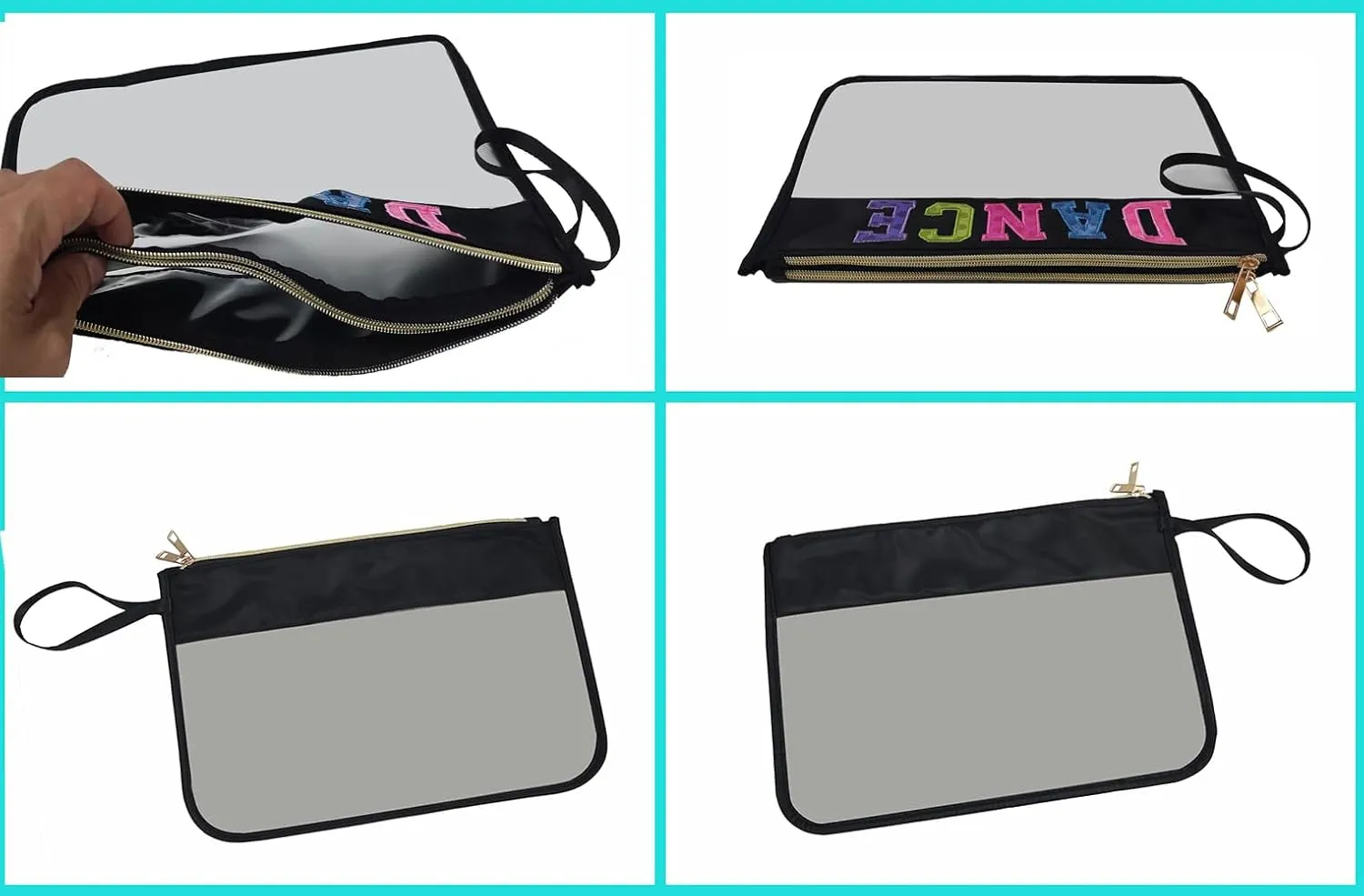 Makeup Bag,Letter Clear Makeup Bag Letter Patch Cosmetic Bag,Toiletry Pouches with Double Zipper Waterproof Travel Purse Teacher Nurse Dancer Gift (Black Dance)