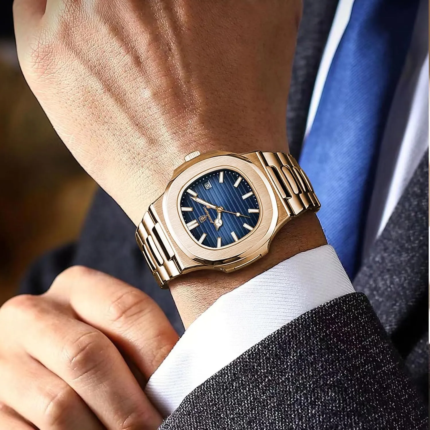 Man Fashion Wristwatch Business Stainless Steel Band Quartz Men Watch Waterproof Luminous Date Square Men's Watches