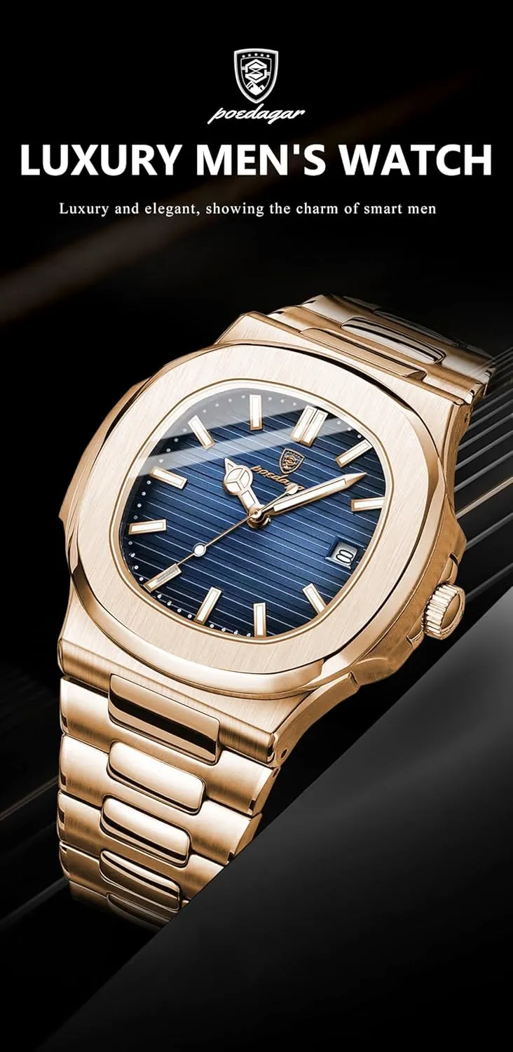 Man Fashion Wristwatch Business Stainless Steel Band Quartz Men Watch Waterproof Luminous Date Square Men's Watches