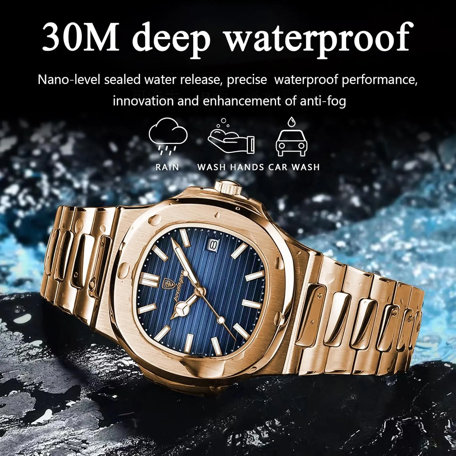 Man Fashion Wristwatch Business Stainless Steel Band Quartz Men Watch Waterproof Luminous Date Square Men's Watches