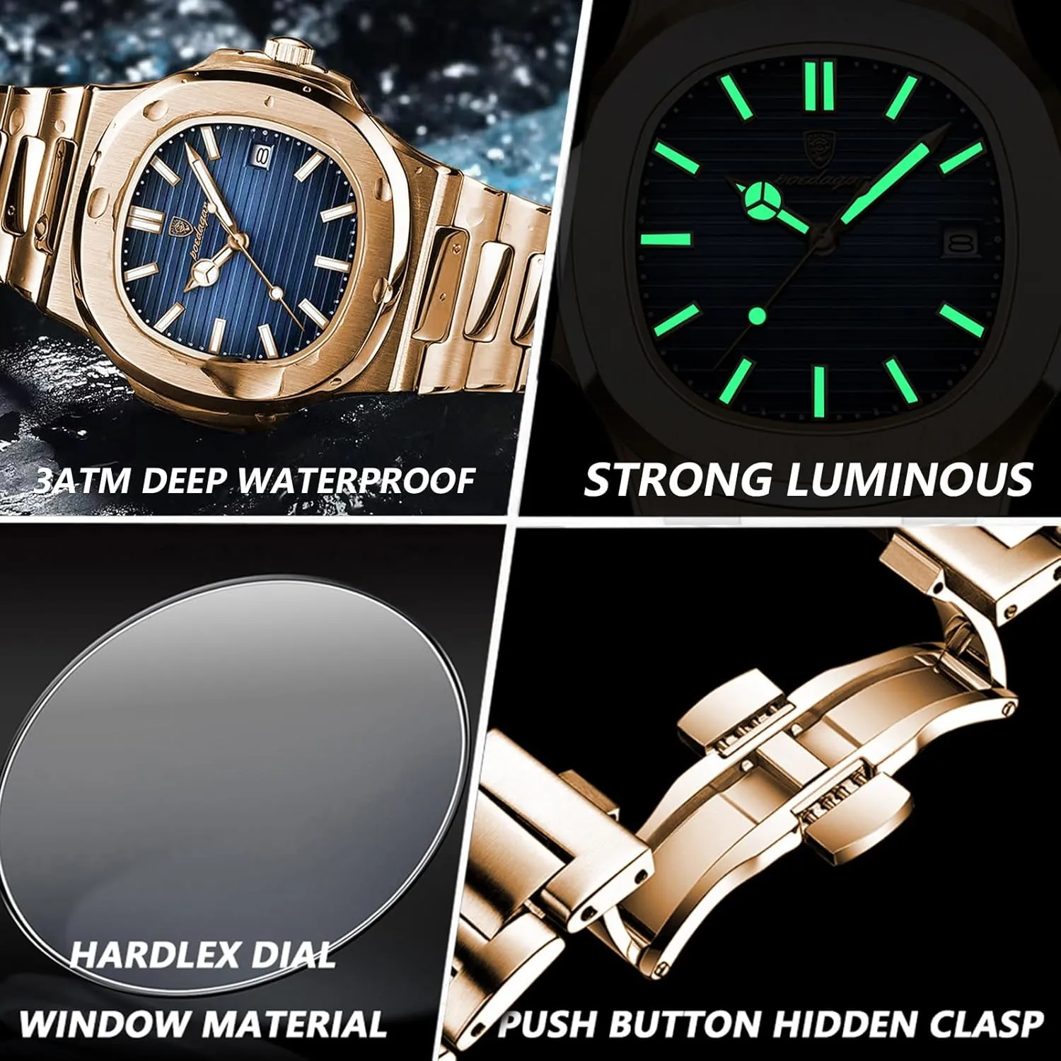 Man Fashion Wristwatch Business Stainless Steel Band Quartz Men Watch Waterproof Luminous Date Square Men's Watches