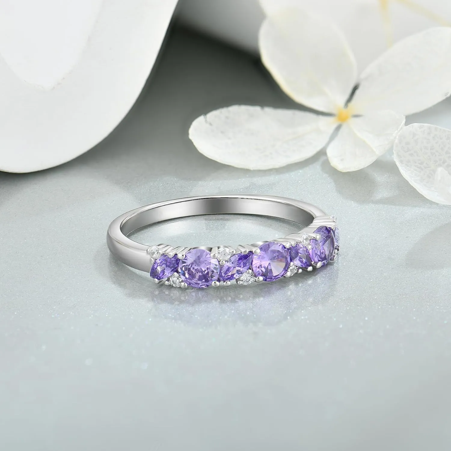 Marquise Cut Birthstone Eternity Rings for Women, Sterling Silver 925 Stacked Engagement Rings for Her Wedding Band, Size 5-10