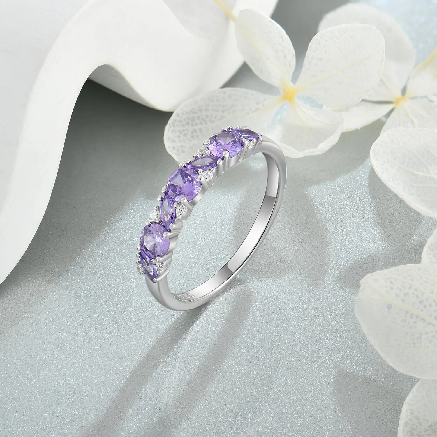 Marquise Cut Birthstone Eternity Rings for Women, Sterling Silver 925 Stacked Engagement Rings for Her Wedding Band, Size 5-10