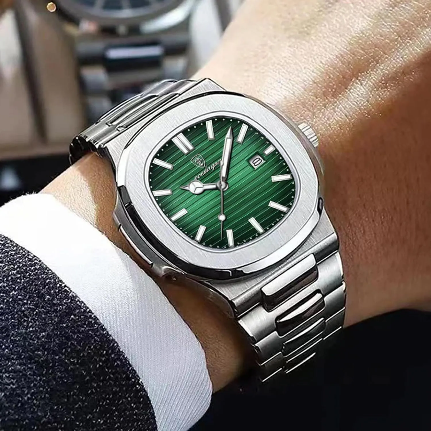 MASTOP Luxury Men Watches Analog Quartz Stainless Steel Luminous Military Square Watches for Men Waterproof Business Classic Desiger Wrist Watch Date