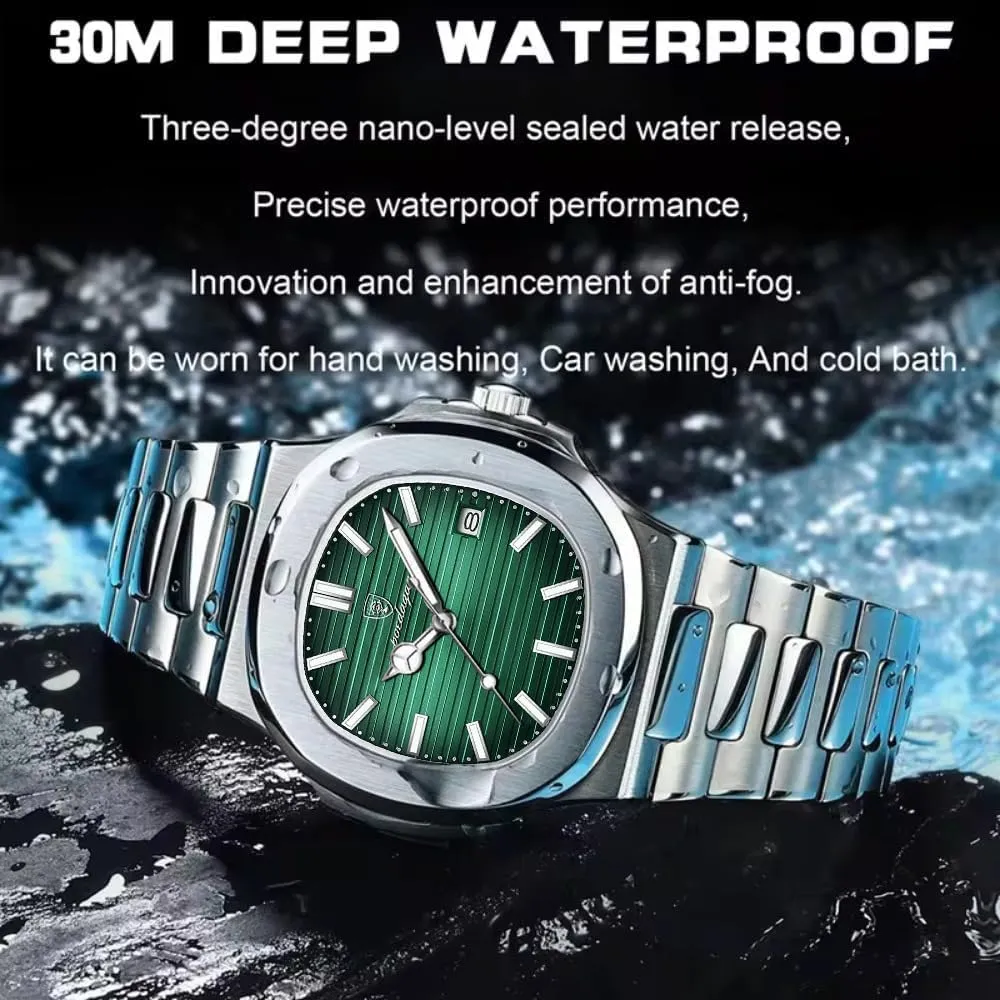 MASTOP Luxury Men Watches Analog Quartz Stainless Steel Luminous Military Square Watches for Men Waterproof Business Classic Desiger Wrist Watch Date