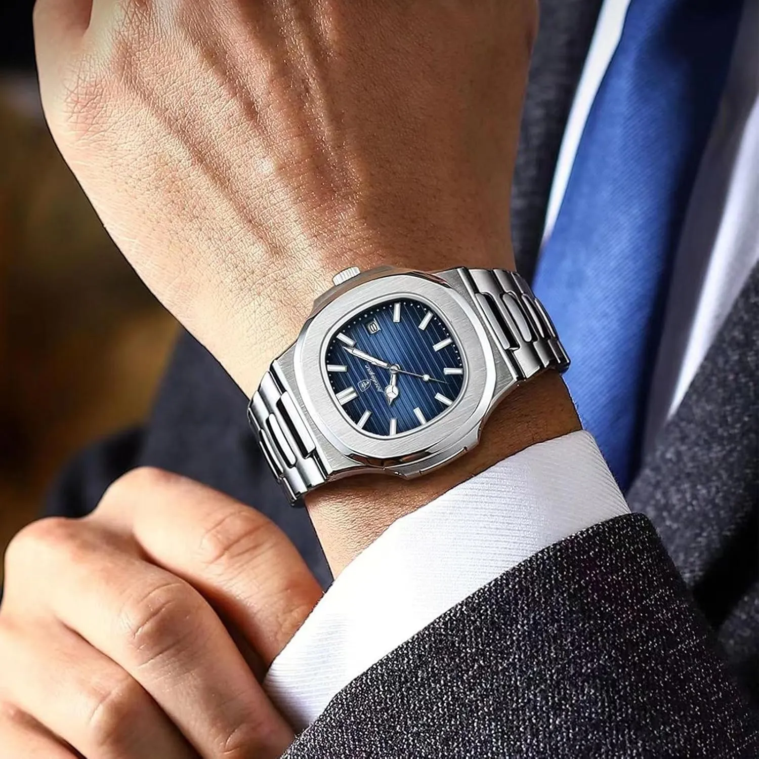 MASTOP Luxury Men Watches Analog Quartz Stainless Steel Luminous Military Square Watches for Men Waterproof Business Classic Desiger Wrist Watch Date