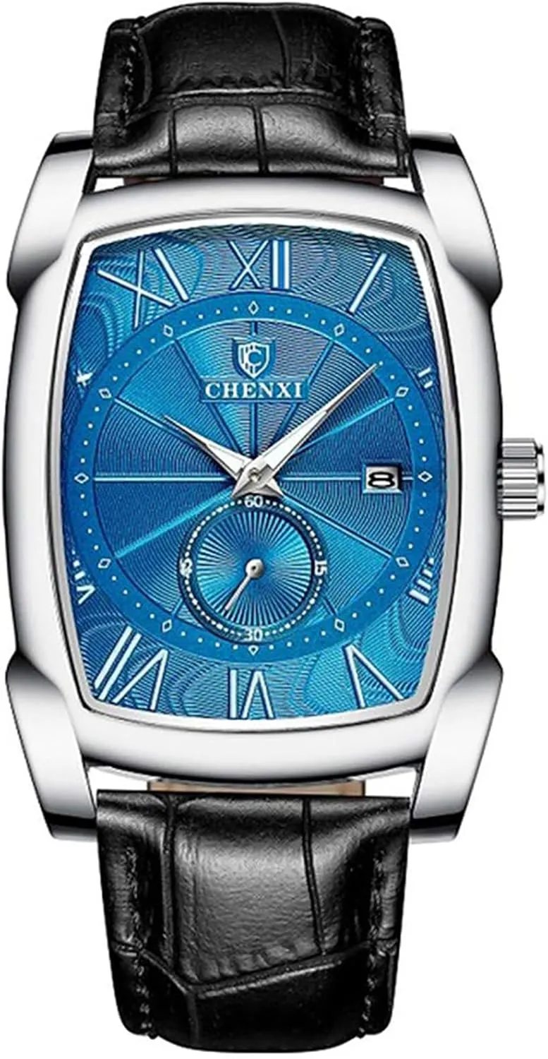 MASTOP Men Vintage Watches Quartz Analog Date Watch Leather Strap Square Business Waterproof Mens Watches