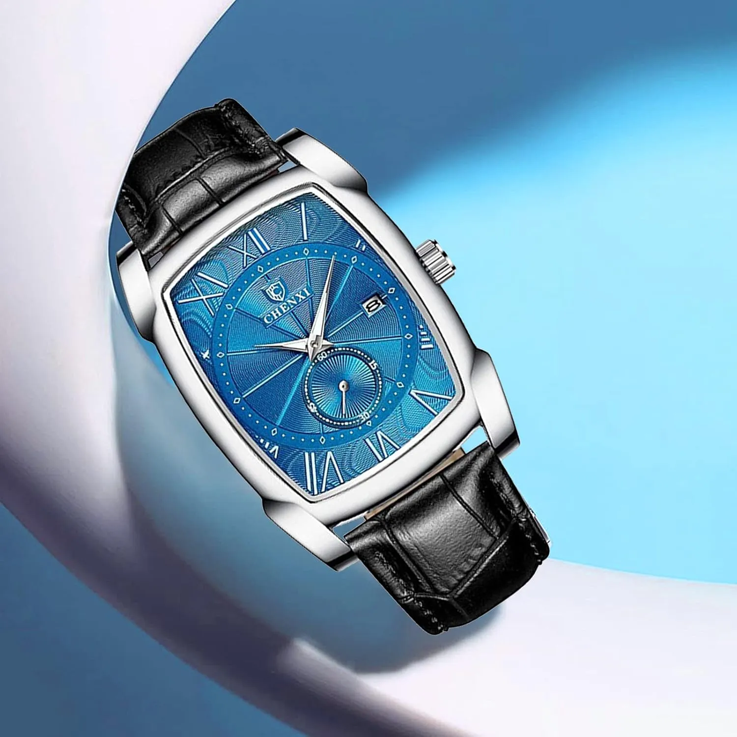 MASTOP Men Vintage Watches Quartz Analog Date Watch Leather Strap Square Business Waterproof Mens Watches
