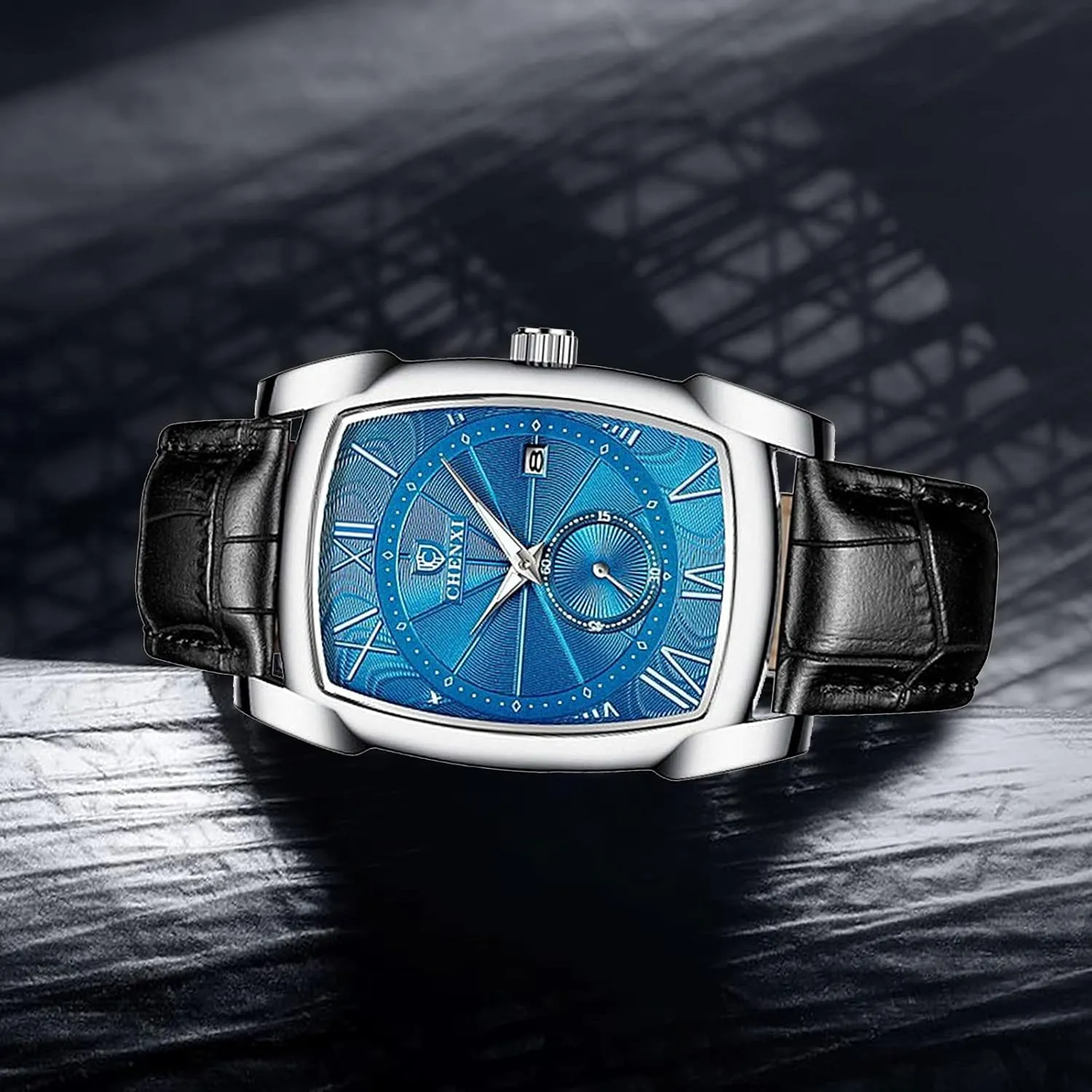 MASTOP Men Vintage Watches Quartz Analog Date Watch Leather Strap Square Business Waterproof Mens Watches