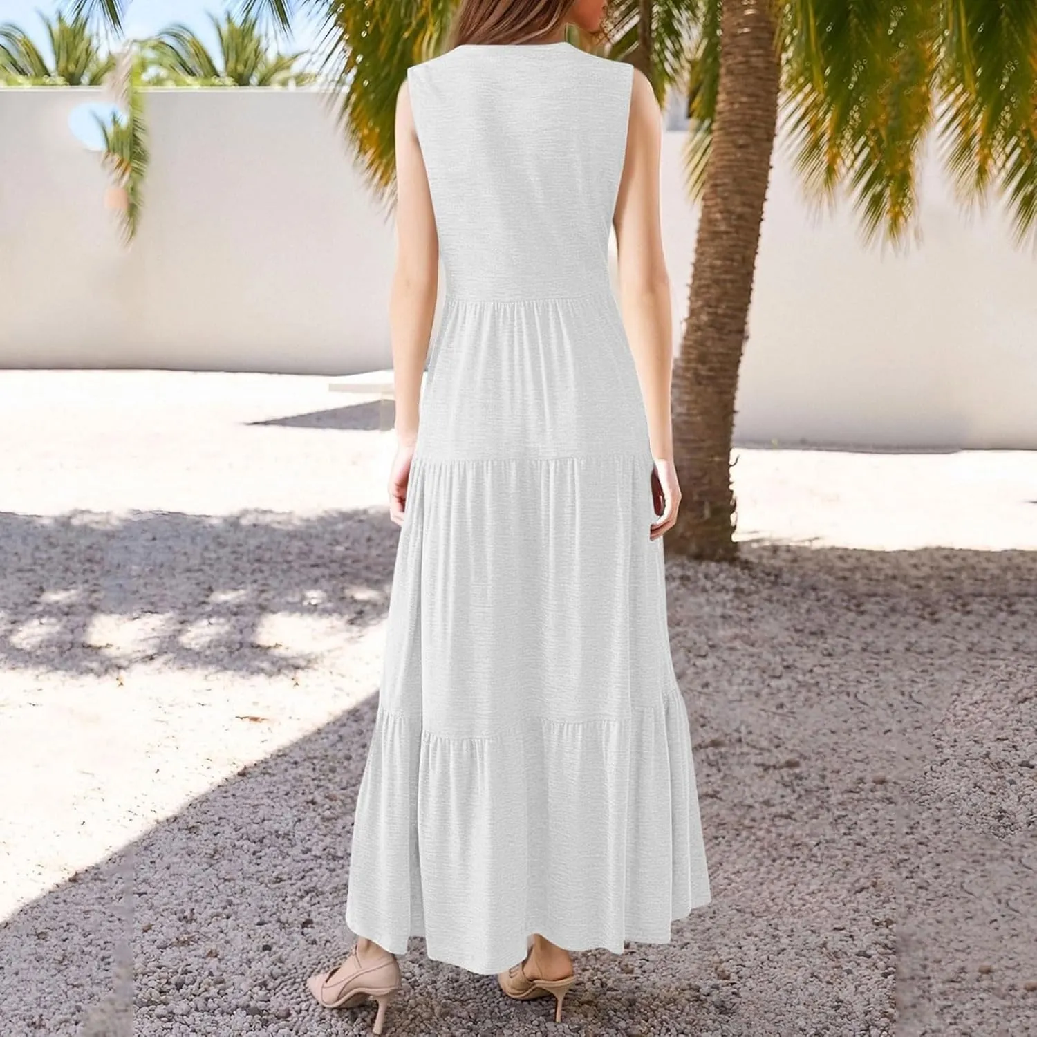 Maxi Sundresses for Women 2025 V Neck Sleeveless Summer Tank Dress Tiered A Line Flowy Dresses Boho Beach Sundress