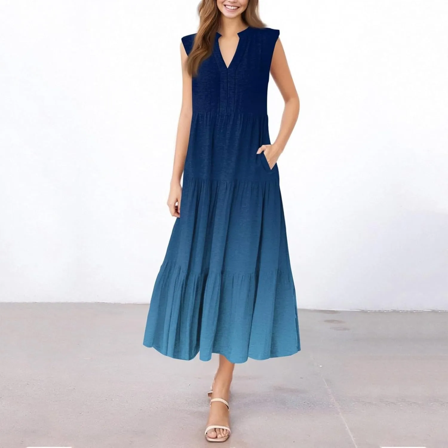 Maxi Sundresses for Women 2025 V Neck Sleeveless Summer Tank Dress Tiered A Line Flowy Dresses Boho Beach Sundress