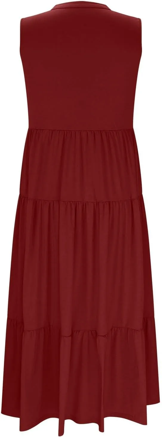 Maxi Sundresses for Women 2025 V Neck Sleeveless Summer Tank Dress Tiered A Line Flowy Dresses Boho Beach Sundress