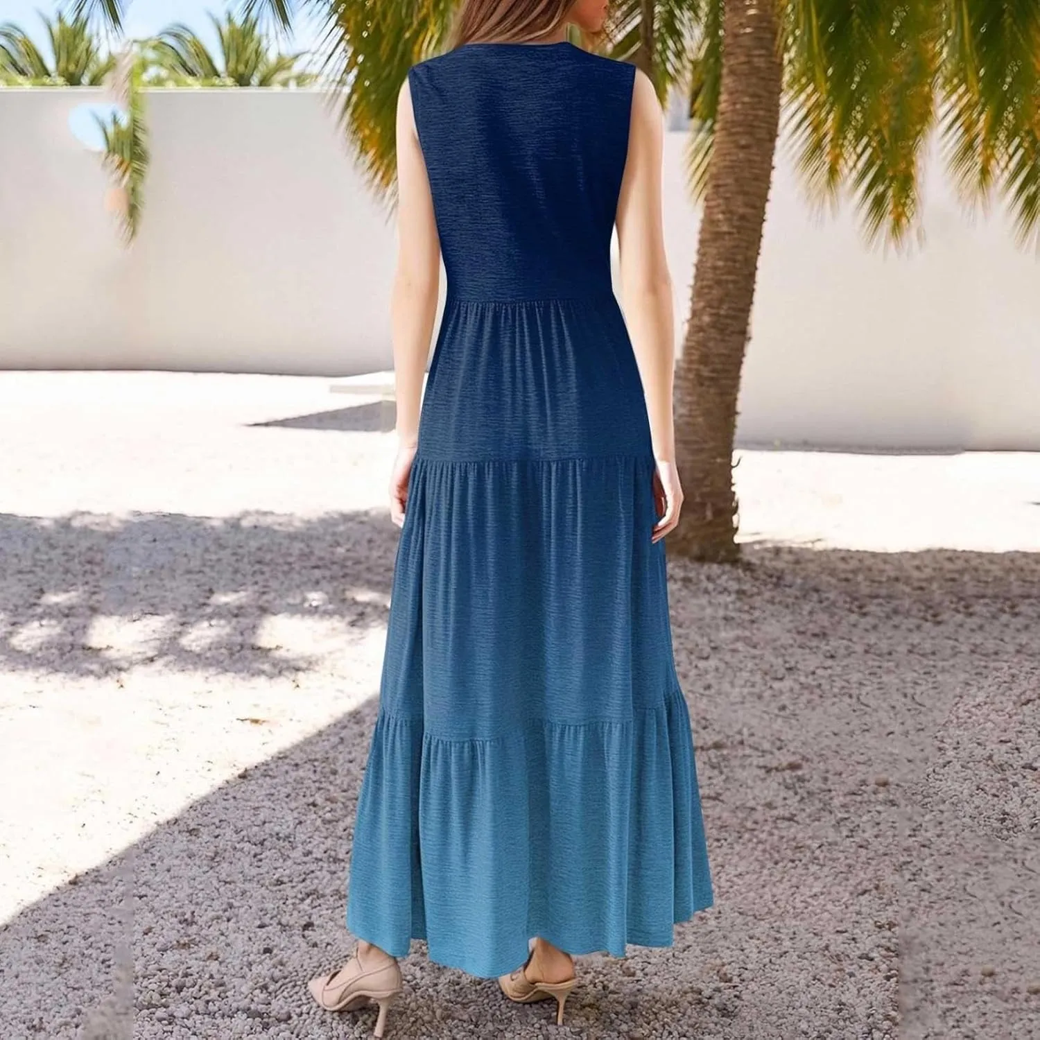 Maxi Sundresses for Women 2025 V Neck Sleeveless Summer Tank Dress Tiered A Line Flowy Dresses Boho Beach Sundress