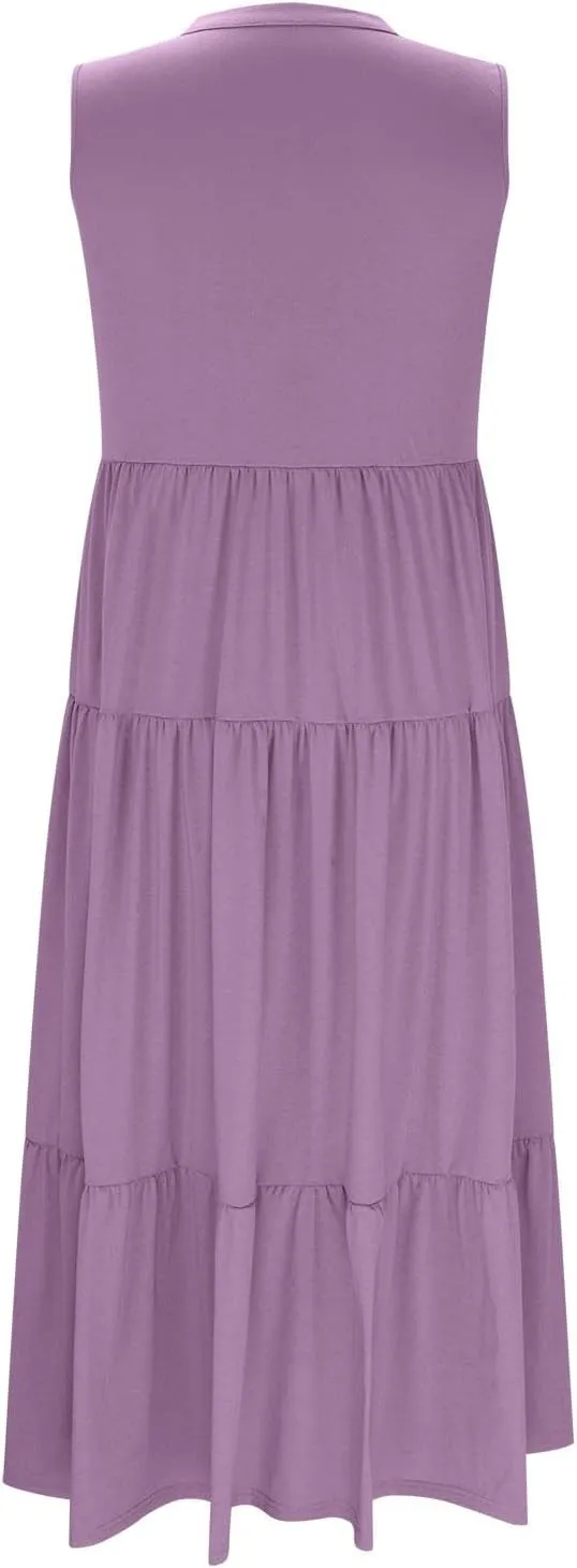 Maxi Sundresses for Women 2025 V Neck Sleeveless Summer Tank Dress Tiered A Line Flowy Dresses Boho Beach Sundress