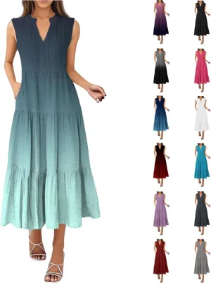 Maxi Sundresses for Women 2025 V Neck Sleeveless Summer Tank Dress Tiered A Line Flowy Dresses Boho Beach Sundress