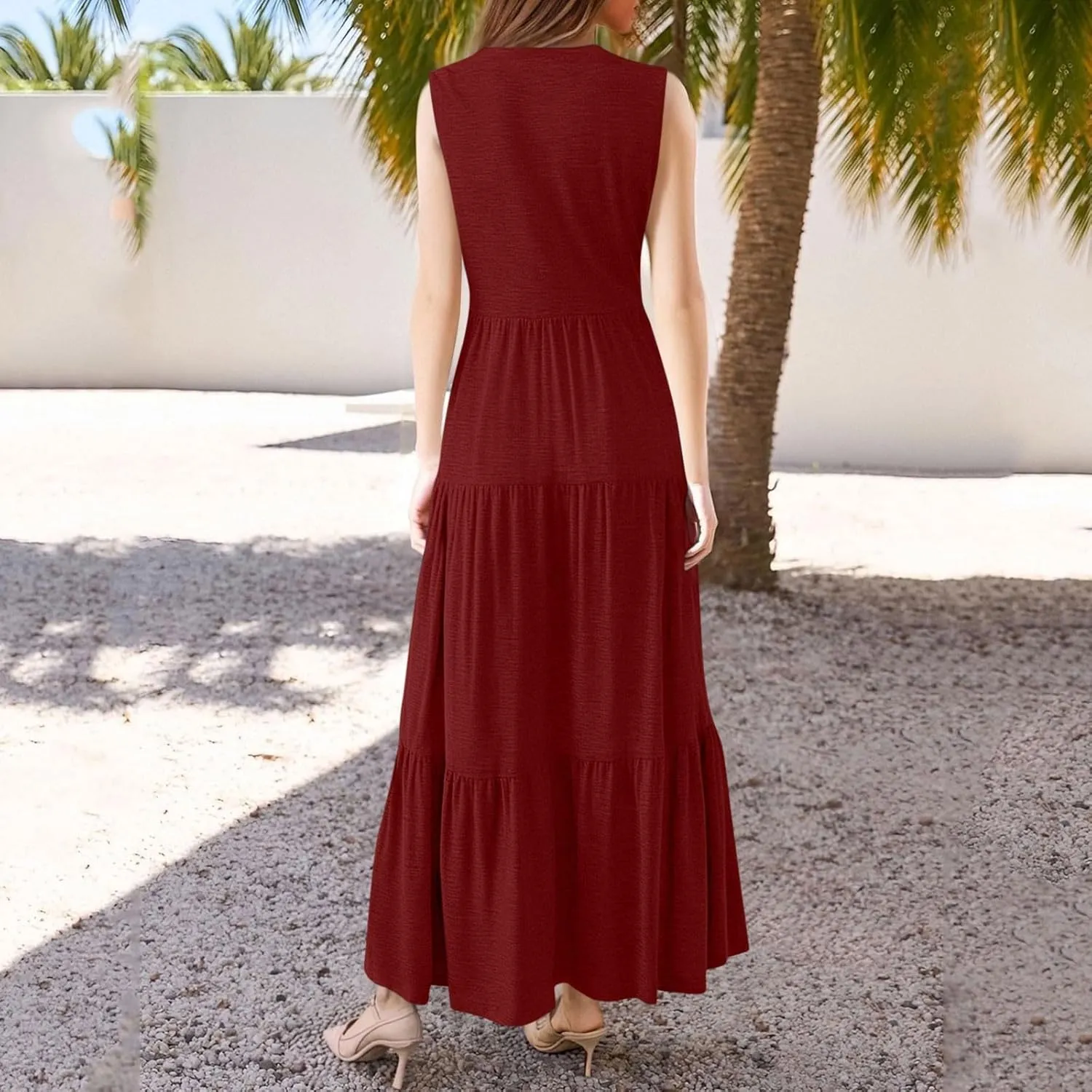 Maxi Sundresses for Women 2025 V Neck Sleeveless Summer Tank Dress Tiered A Line Flowy Dresses Boho Beach Sundress