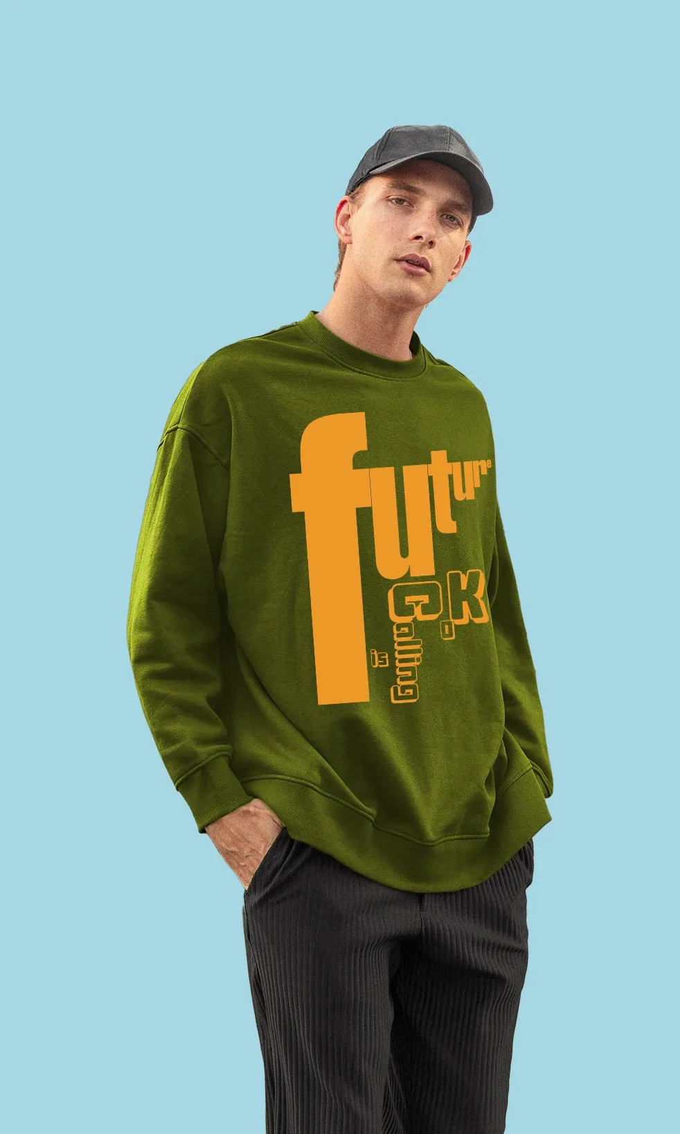 Mebadass Men's Printed Oversized Sweatshirt - Future Is Calling OK