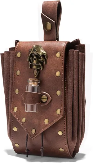 Medieval Leather Belt Pouch, Ren Faire Renaissance Accessories Dice Bag, Leisure Travel Coin Pouch, Cosplay Pirate Steampunk (Waist Bag) Brown
