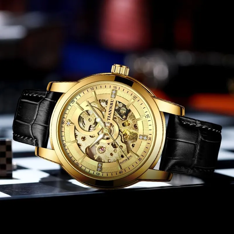 Men Luxury Automatic Mechanical Watch Waterproof Sports Leather Strap Waterproof Men Watch Business Watch Casual Male Clock