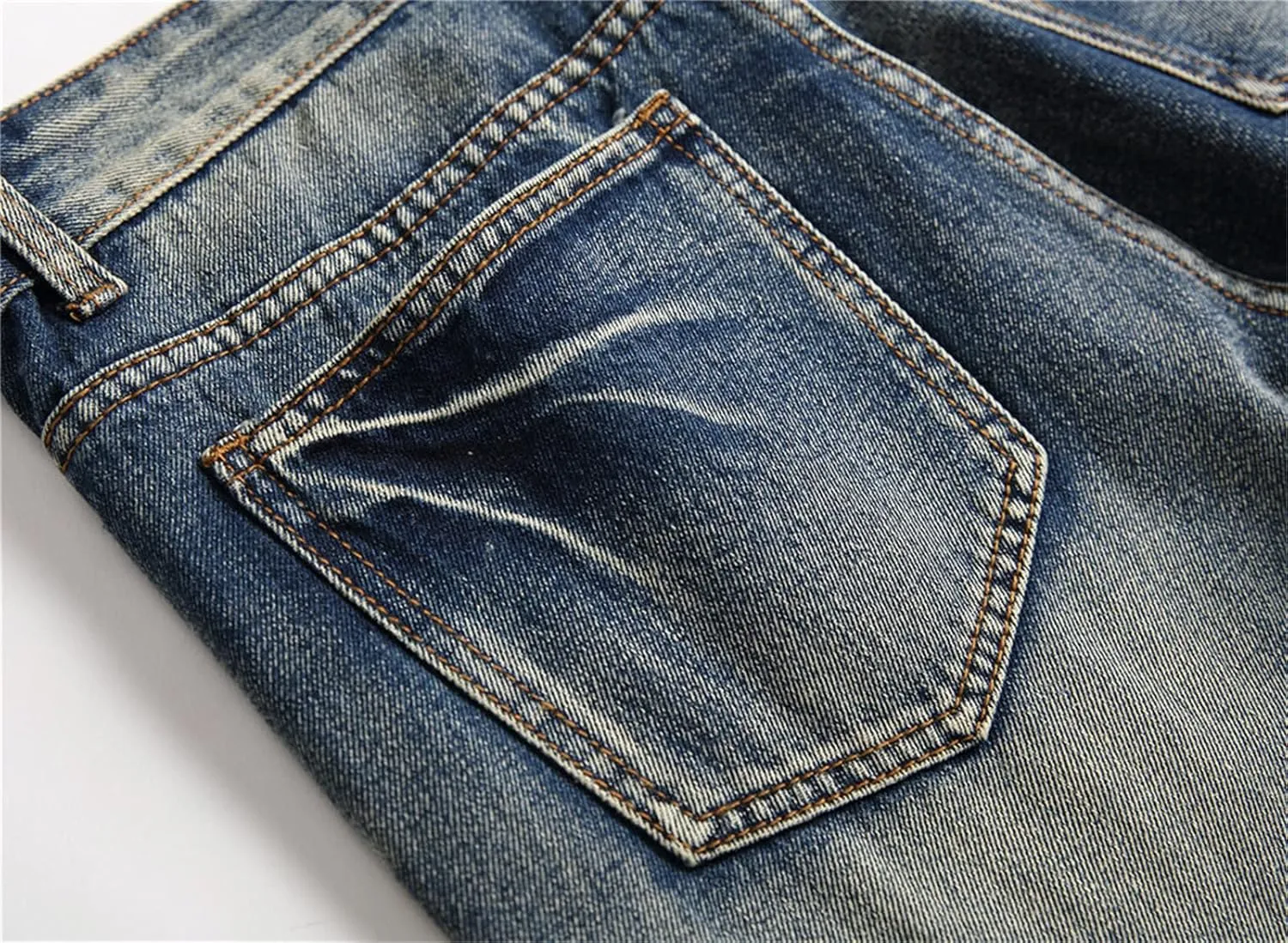 Men Ripped Slim Fit Jeans Destroyed Distressed Straight Denim Pants Vintage Mid Waist Washed Biker Jean Trousers