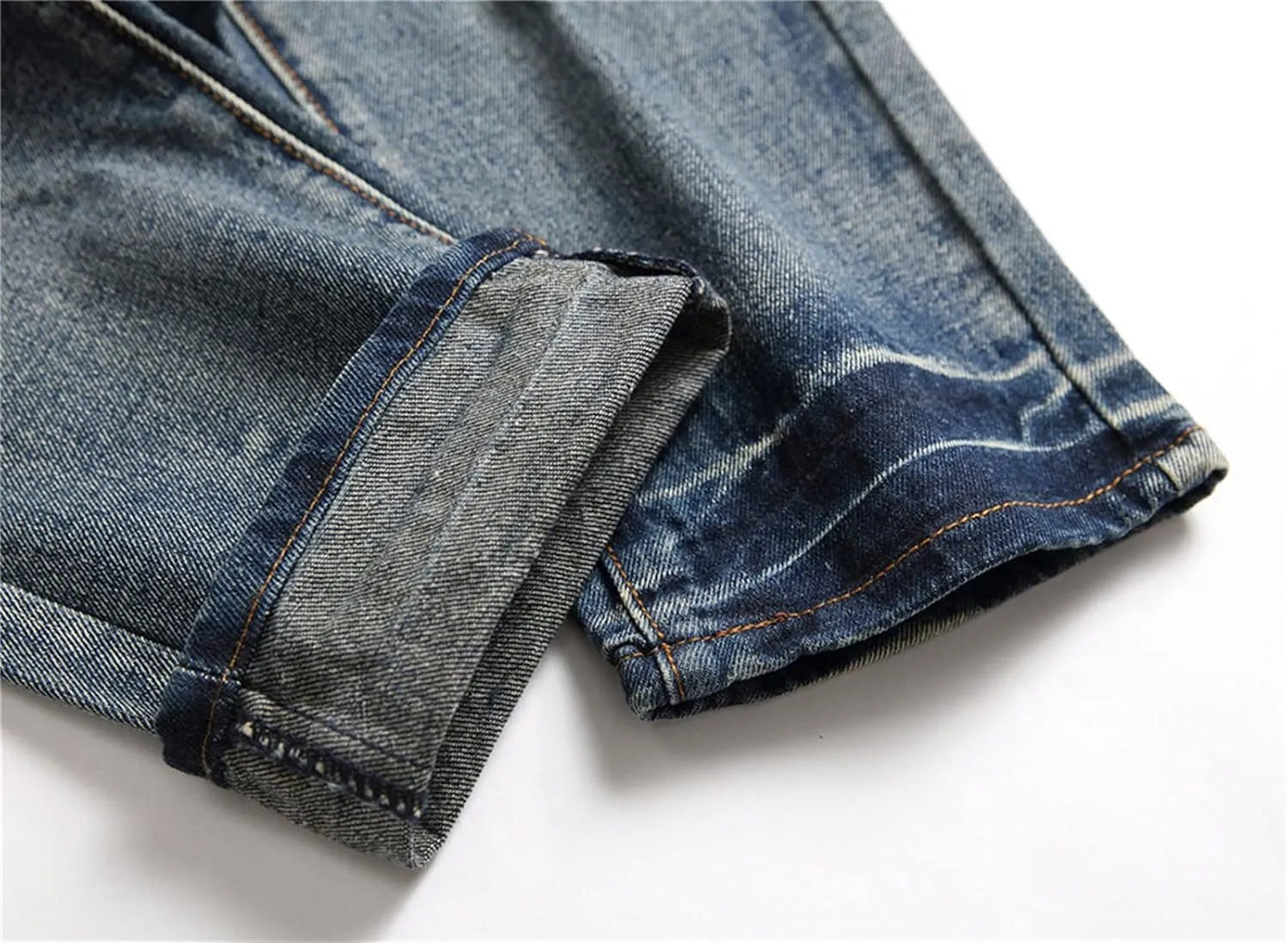 Men Ripped Slim Fit Jeans Destroyed Distressed Straight Denim Pants Vintage Mid Waist Washed Biker Jean Trousers