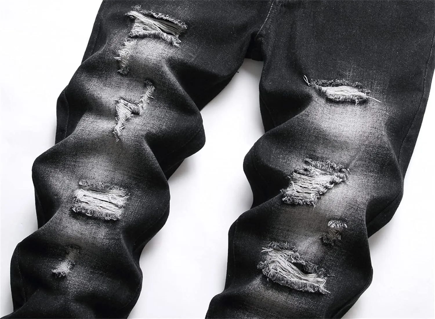 Men Ripped Slim Fit Jeans Destroyed Distressed Straight Denim Pants Vintage Mid Waist Washed Biker Jean Trousers