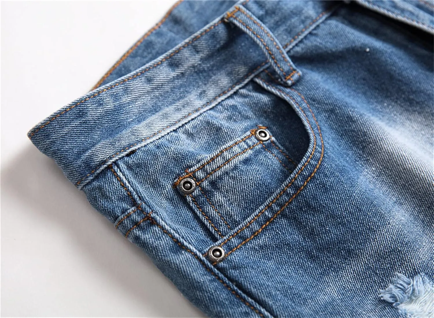 Men Ripped Slim Fit Jeans Destroyed Distressed Straight Denim Pants Vintage Mid Waist Washed Biker Jean Trousers