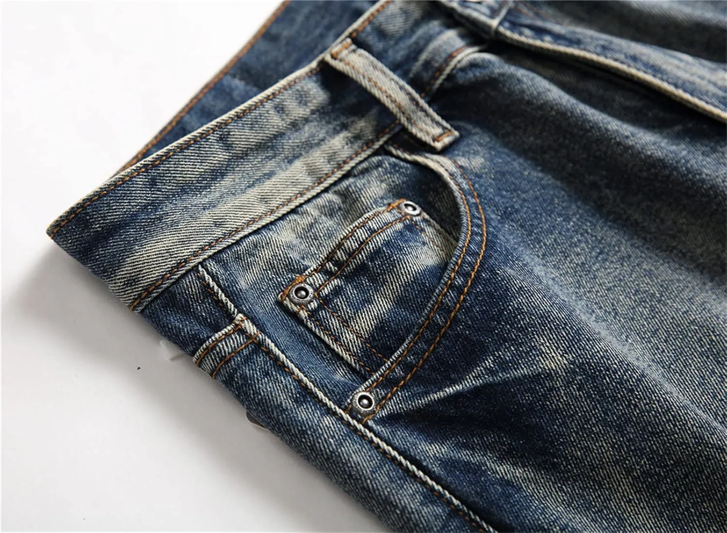 Men Ripped Slim Fit Jeans Destroyed Distressed Straight Denim Pants Vintage Mid Waist Washed Biker Jean Trousers