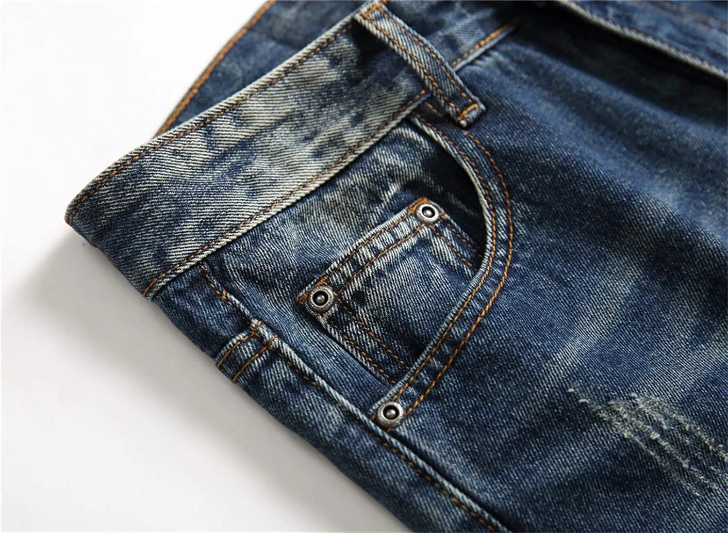 Men Ripped Slim Fit Jeans Destroyed Distressed Straight Denim Pants Vintage Mid Waist Washed Biker Jean Trousers