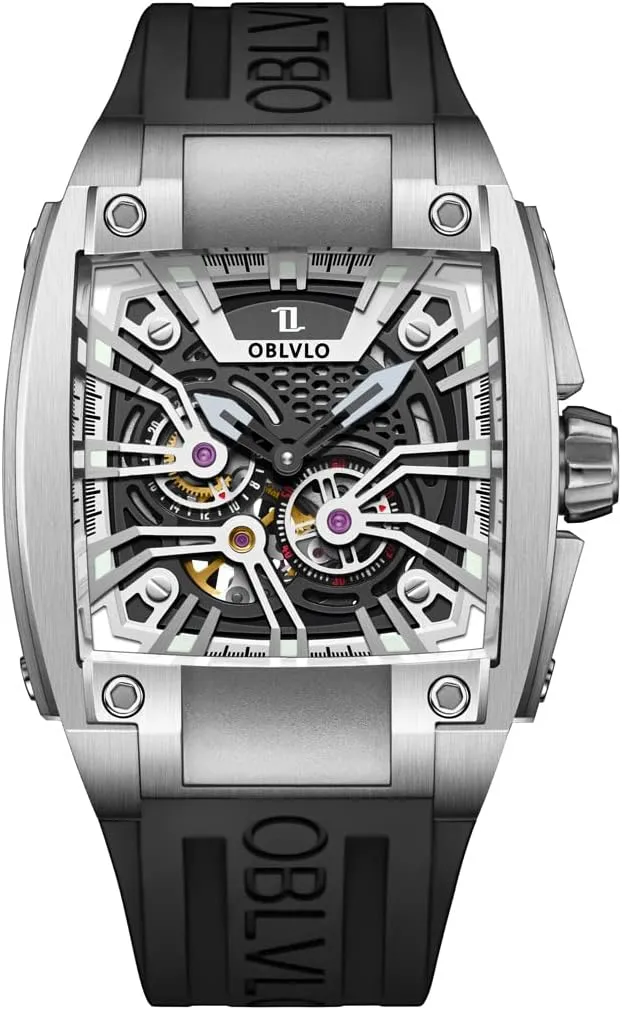 Men Super Luminous Automatic Watches Sport Luxury Watch Square Skeleton Mechanical Rubber Strap Watches GM