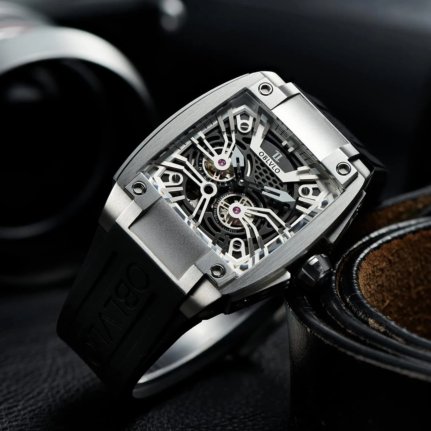 Men Super Luminous Automatic Watches Sport Luxury Watch Square Skeleton Mechanical Rubber Strap Watches GM