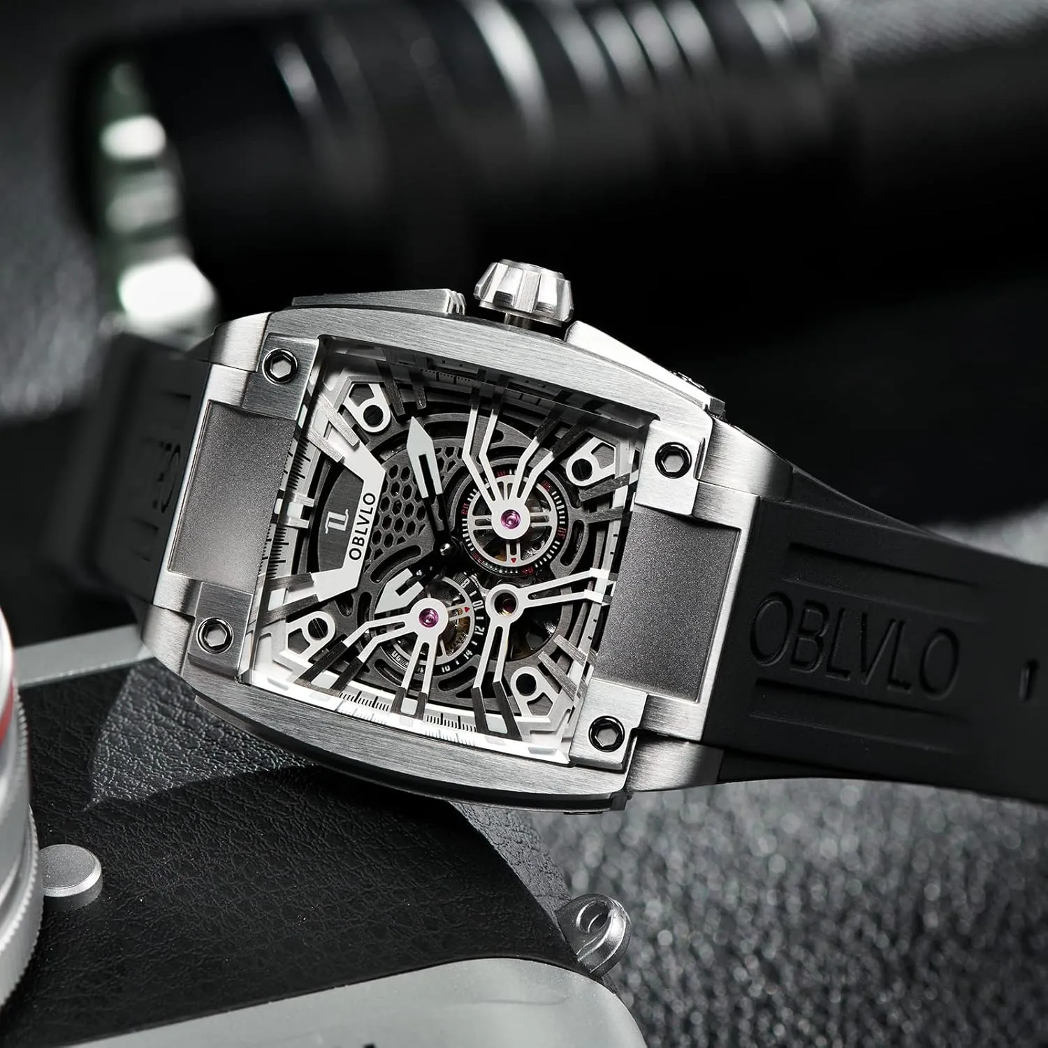 Men Super Luminous Automatic Watches Sport Luxury Watch Square Skeleton Mechanical Rubber Strap Watches GM