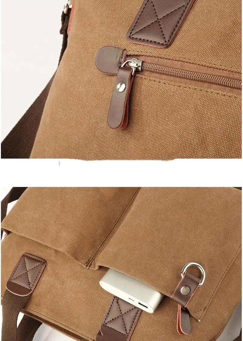 Men Washable Canvas Bag Leather Briefcase Travel Suitcase Messenger Shoulder Tote Pack Handbag