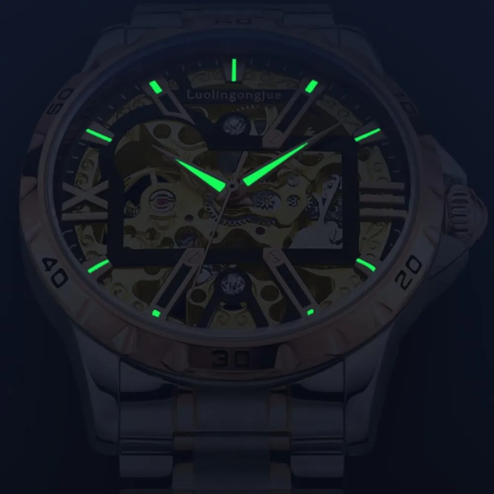 Men Wristwatch Automatic Mechanical Military Sport Transparent Male Clock Top Brand Luxury Skeleton Hollow Watch