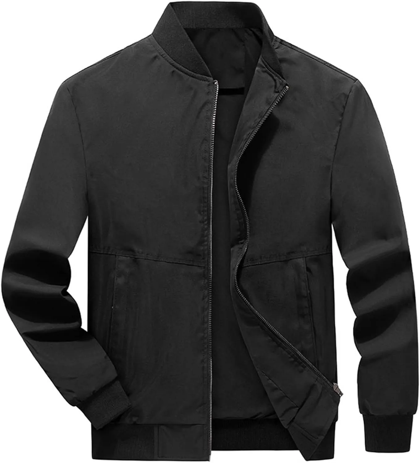 Men'S Bomber Jacket Casual Stand Collar Coat Lightweight Windbreaker Zip Up Coat with Pocket Outer Wear Jacket