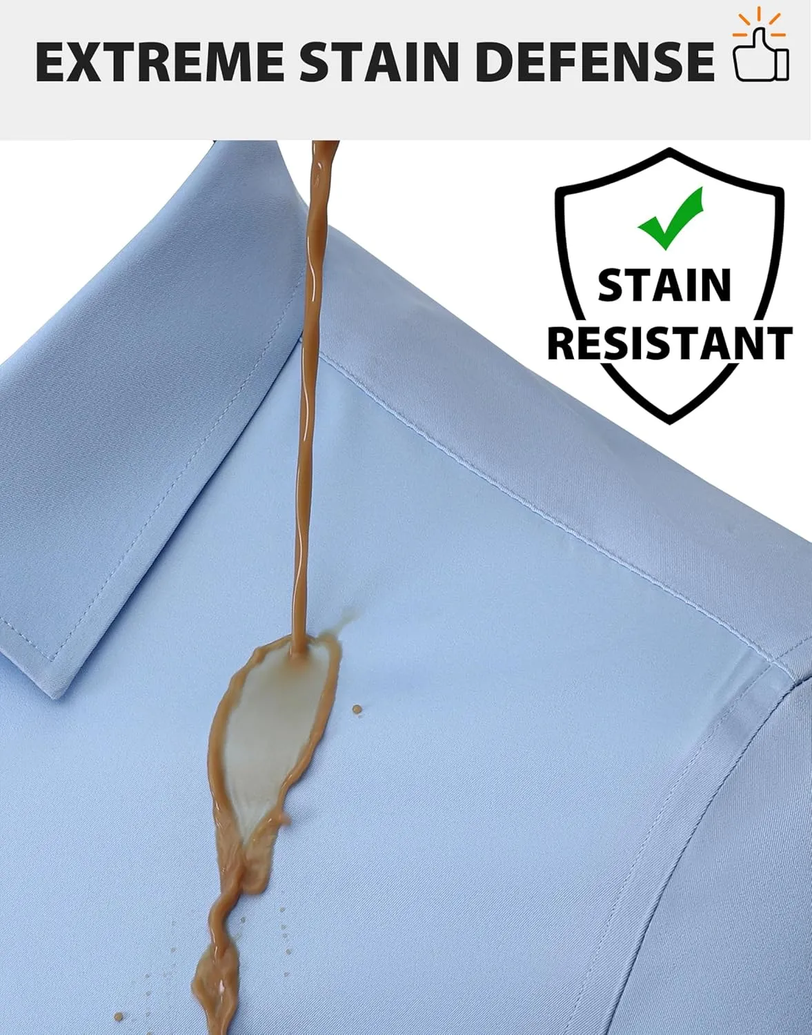 Men's Button Down Dress Shirts Short Sleeve Casual Shirts Wrinkle Free Business Shirt Stain Sheild