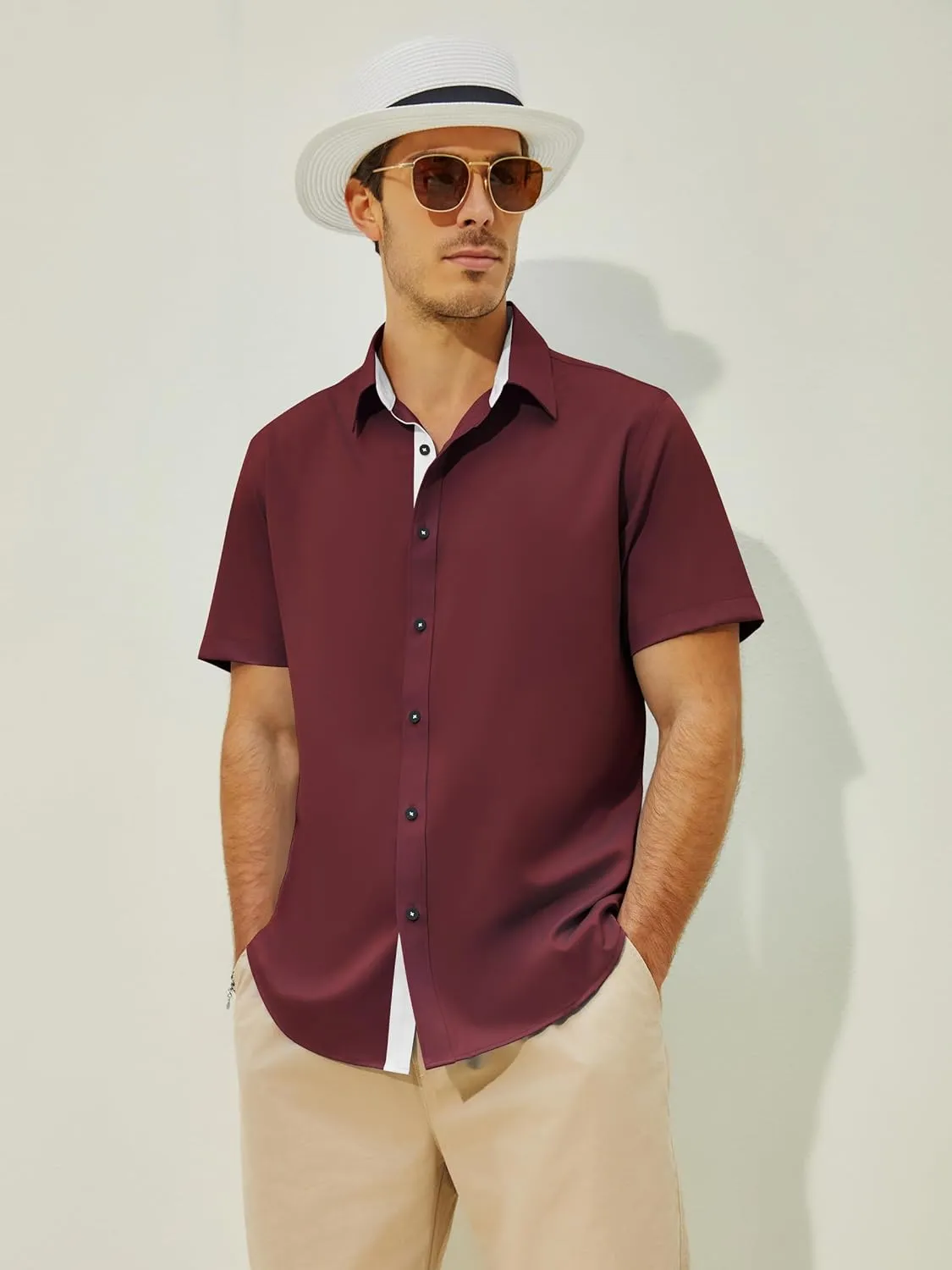 Men's Button Down Dress Shirts Short Sleeve Casual Shirts Wrinkle Free Business Shirt Stain Sheild