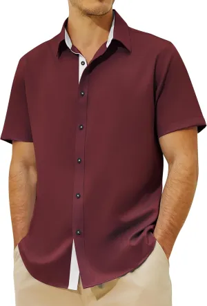 Men's Button Down Dress Shirts Short Sleeve Casual Shirts Wrinkle Free Business Shirt Stain Sheild