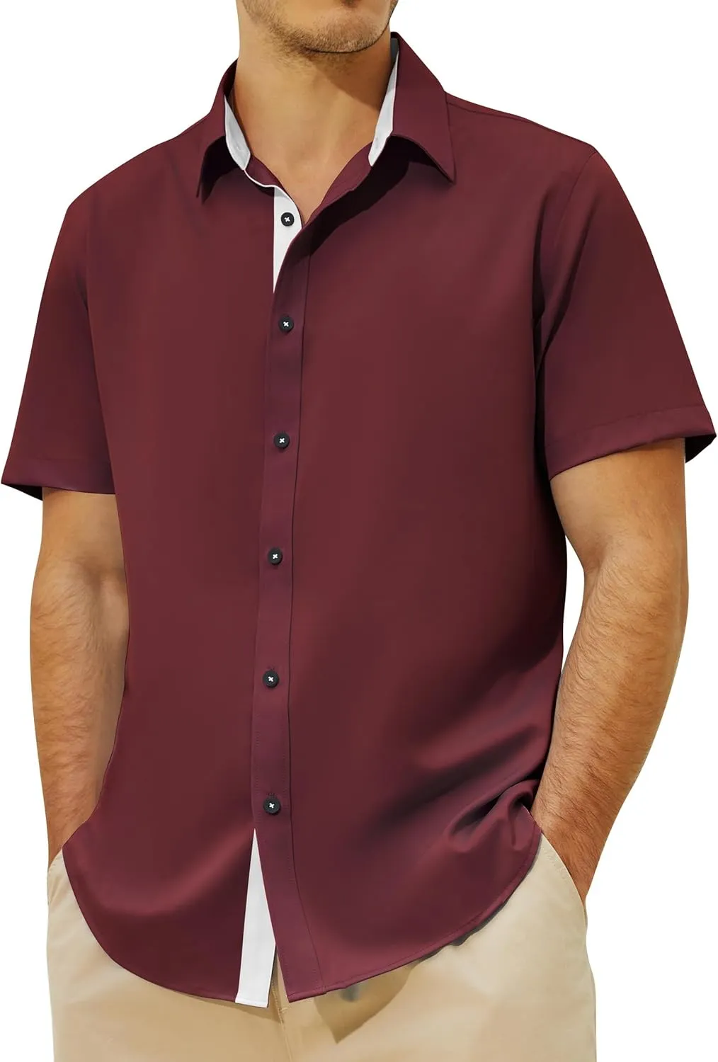 Men's Button Down Dress Shirts Short Sleeve Casual Shirts Wrinkle Free Business Shirt Stain Sheild