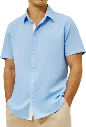 Men's Button Down Dress Shirts Short Sleeve Casual Shirts Wrinkle Free Business Shirt Stain Sheild