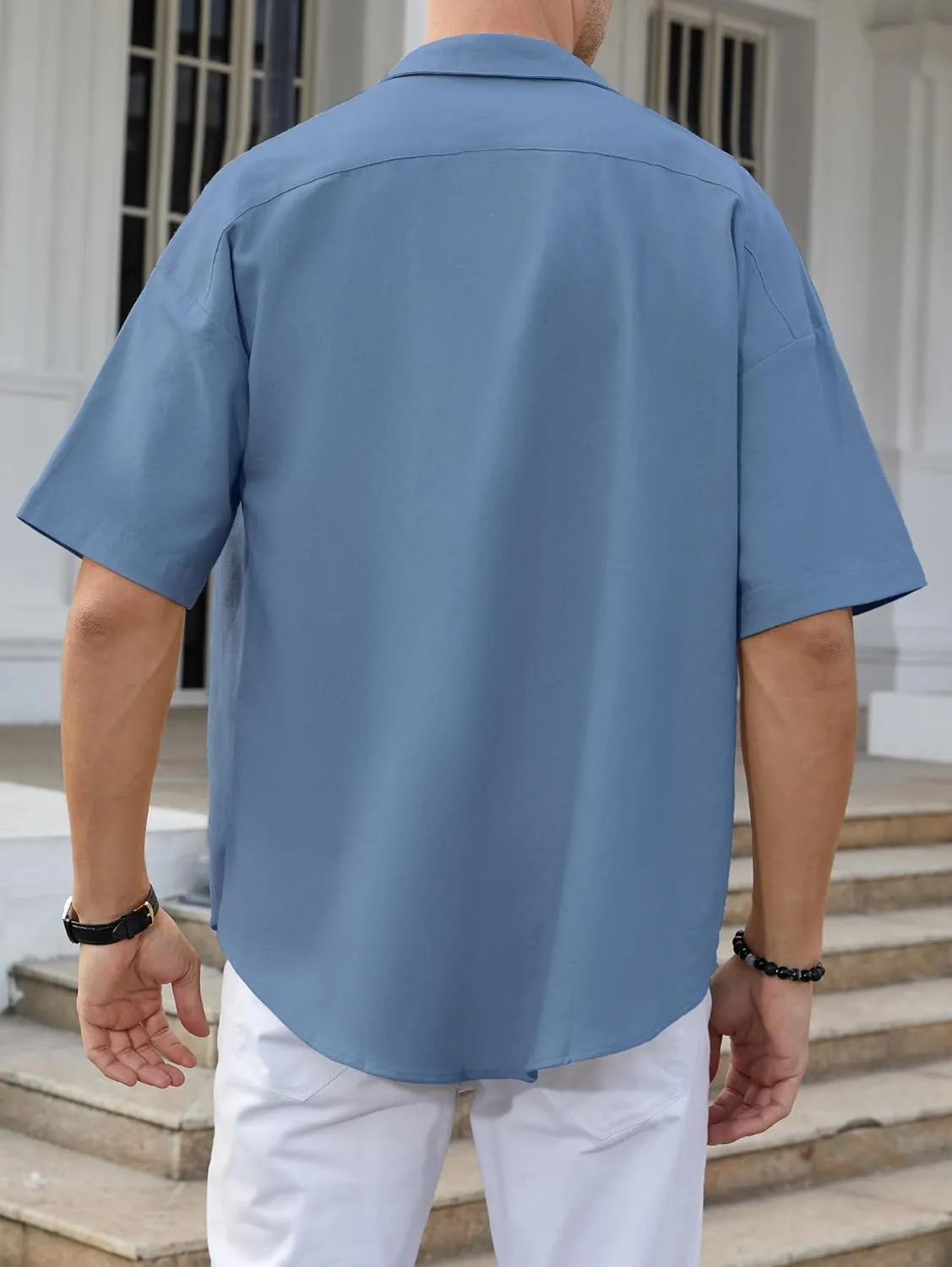 Men's Casual Linen Button Down Shirts Short Sleeve Dress Shirt Fashion Summer Clothes Beach Shirts