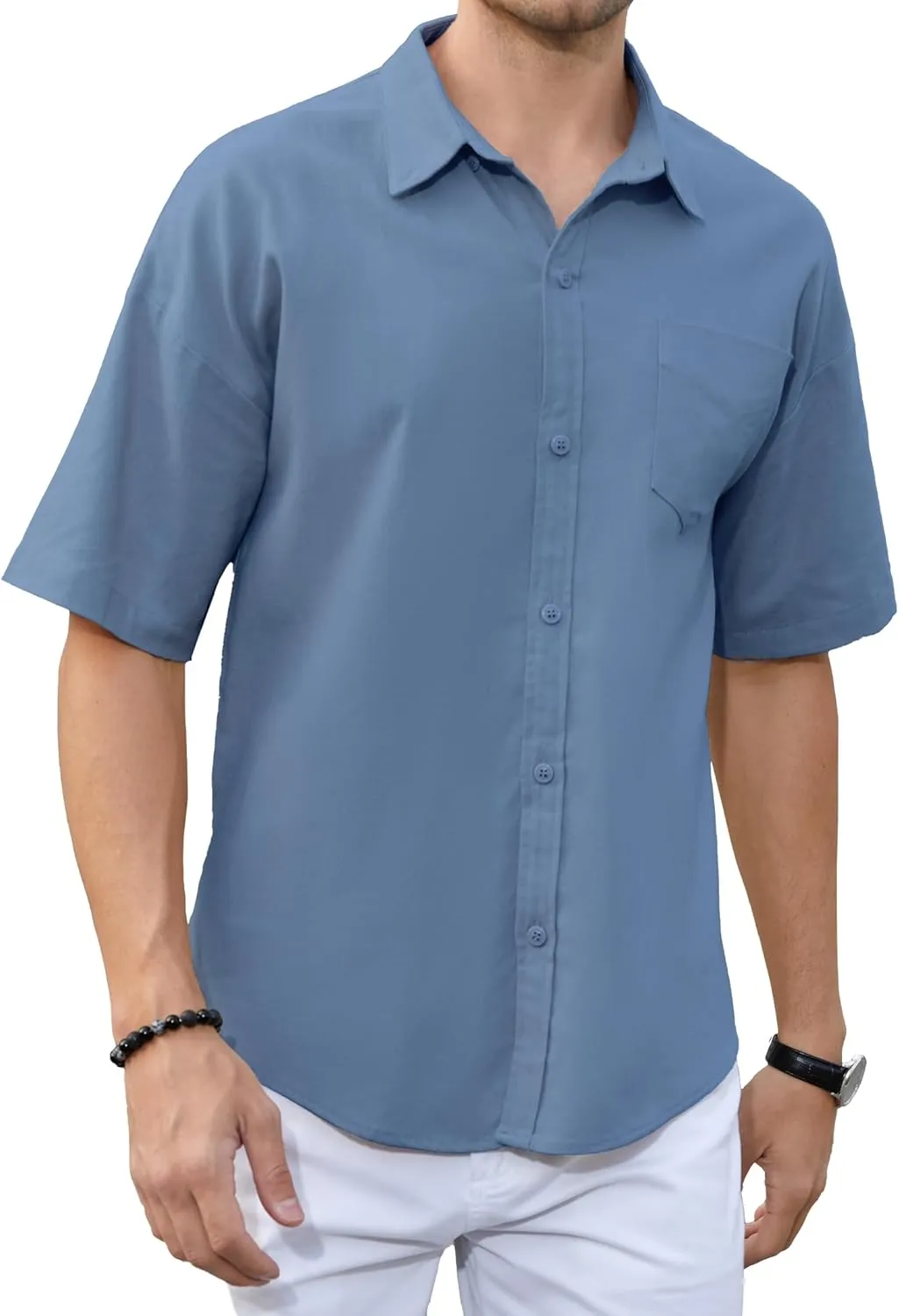 Men's Casual Linen Button Down Shirts Short Sleeve Dress Shirt Fashion Summer Clothes Beach Shirts