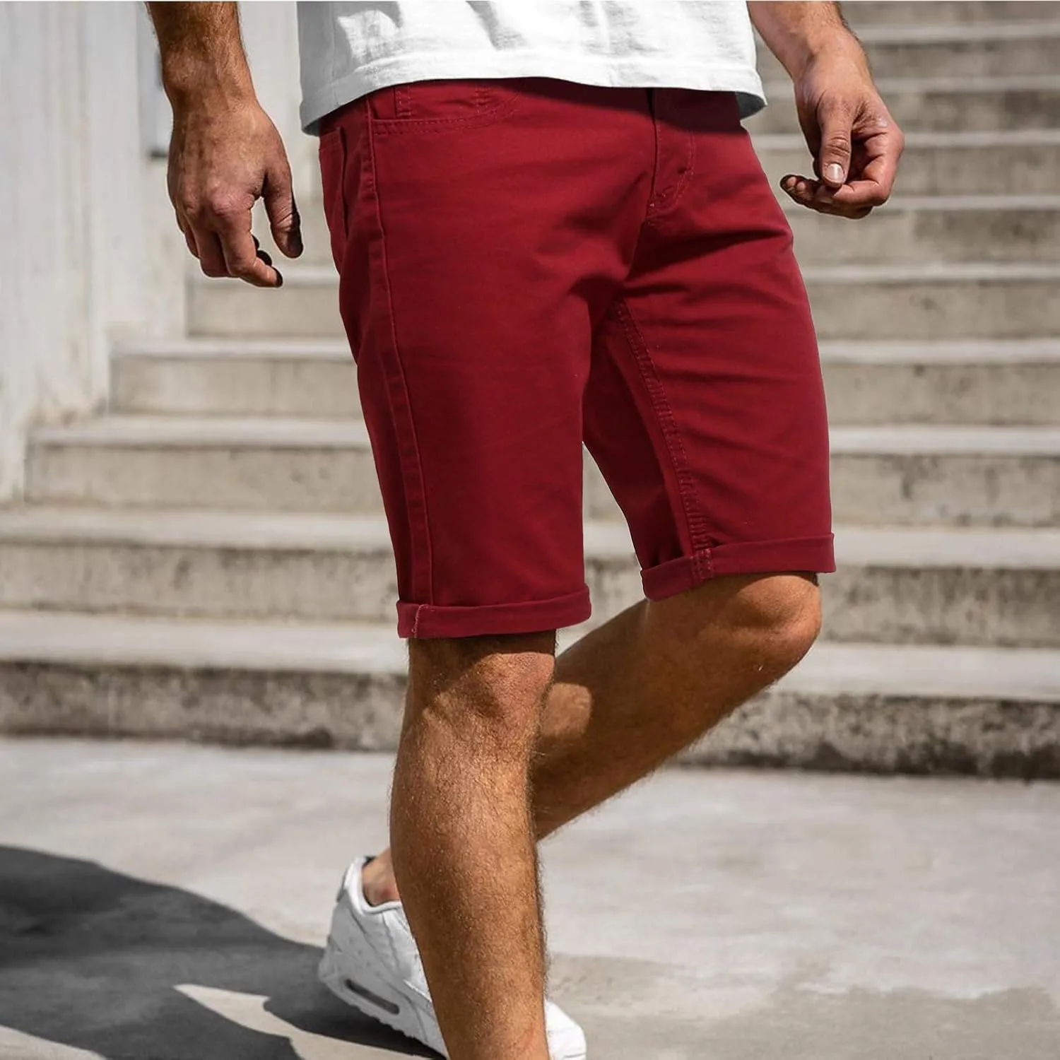Mens Chino Shorts Big and Tall Casual Flat Front Comfy Stretch Golf Shorts Fashion Slim Fit 11" Inseam Khaki Shorts