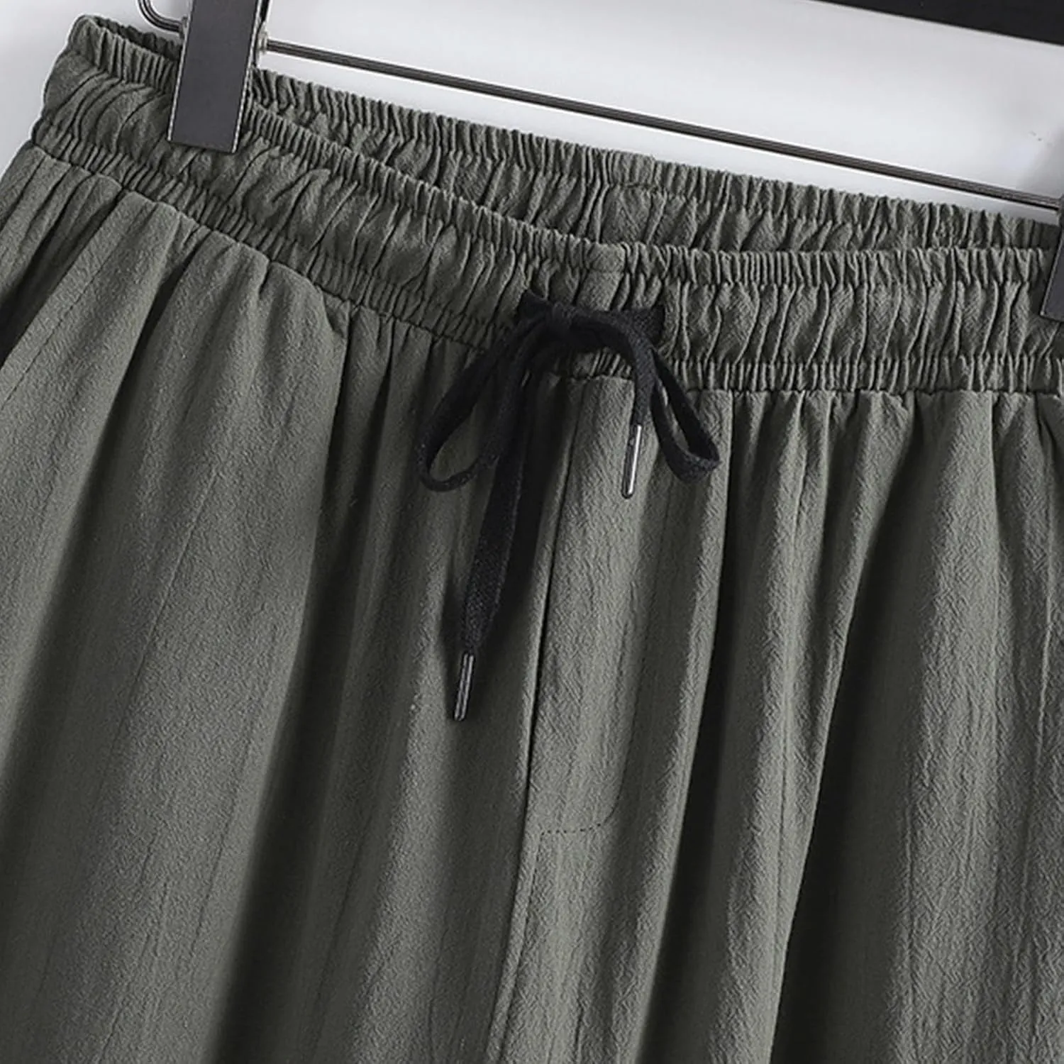 Mens Cotton Linen Pants Plus Size Loose Fit Comfy Exercise Jogger Pant Casual Solid Elastic Waist Drawstring Trouser