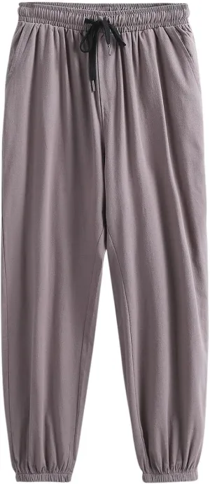 Mens Cotton Linen Pants Plus Size Loose Fit Comfy Exercise Jogger Pant Casual Solid Elastic Waist Drawstring Trouser