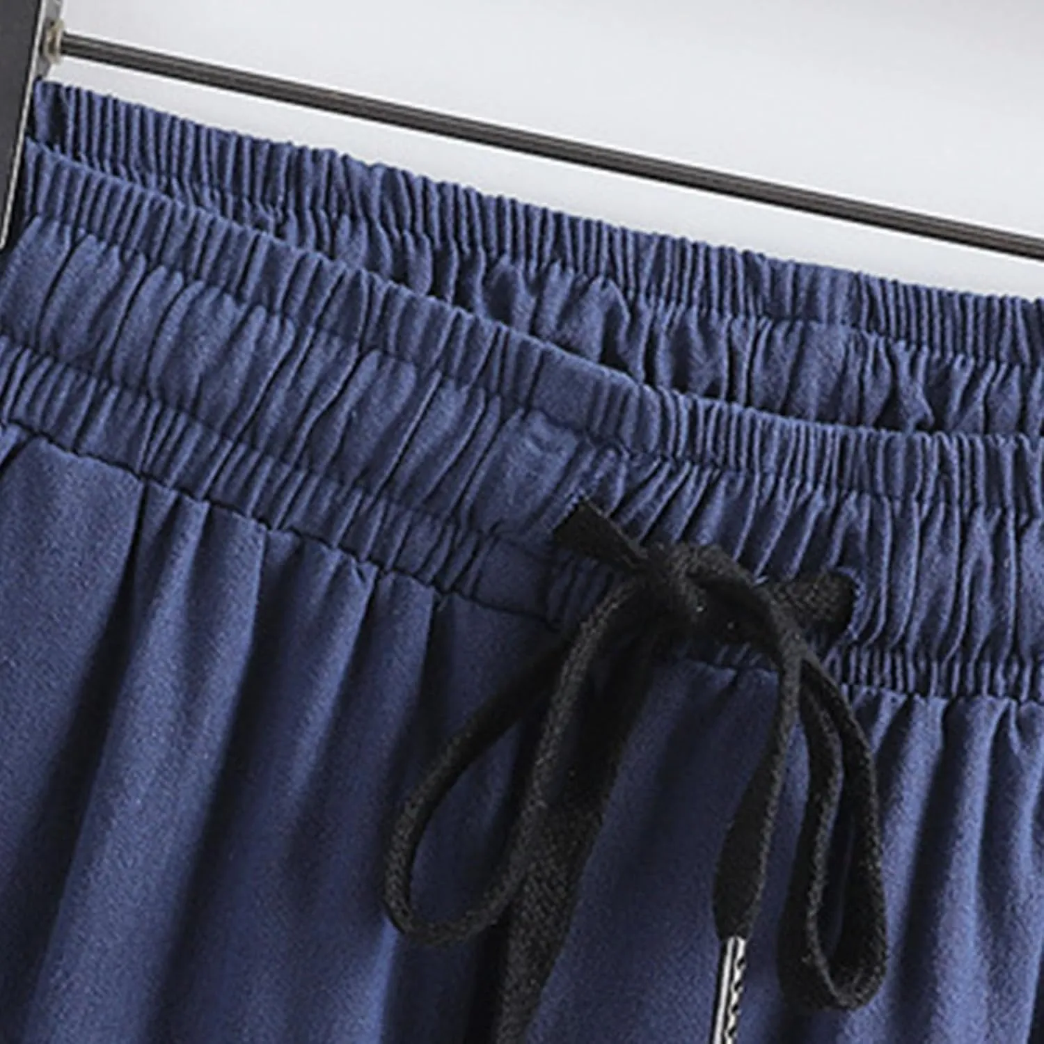 Mens Cotton Linen Pants Plus Size Loose Fit Comfy Exercise Jogger Pant Casual Solid Elastic Waist Drawstring Trouser