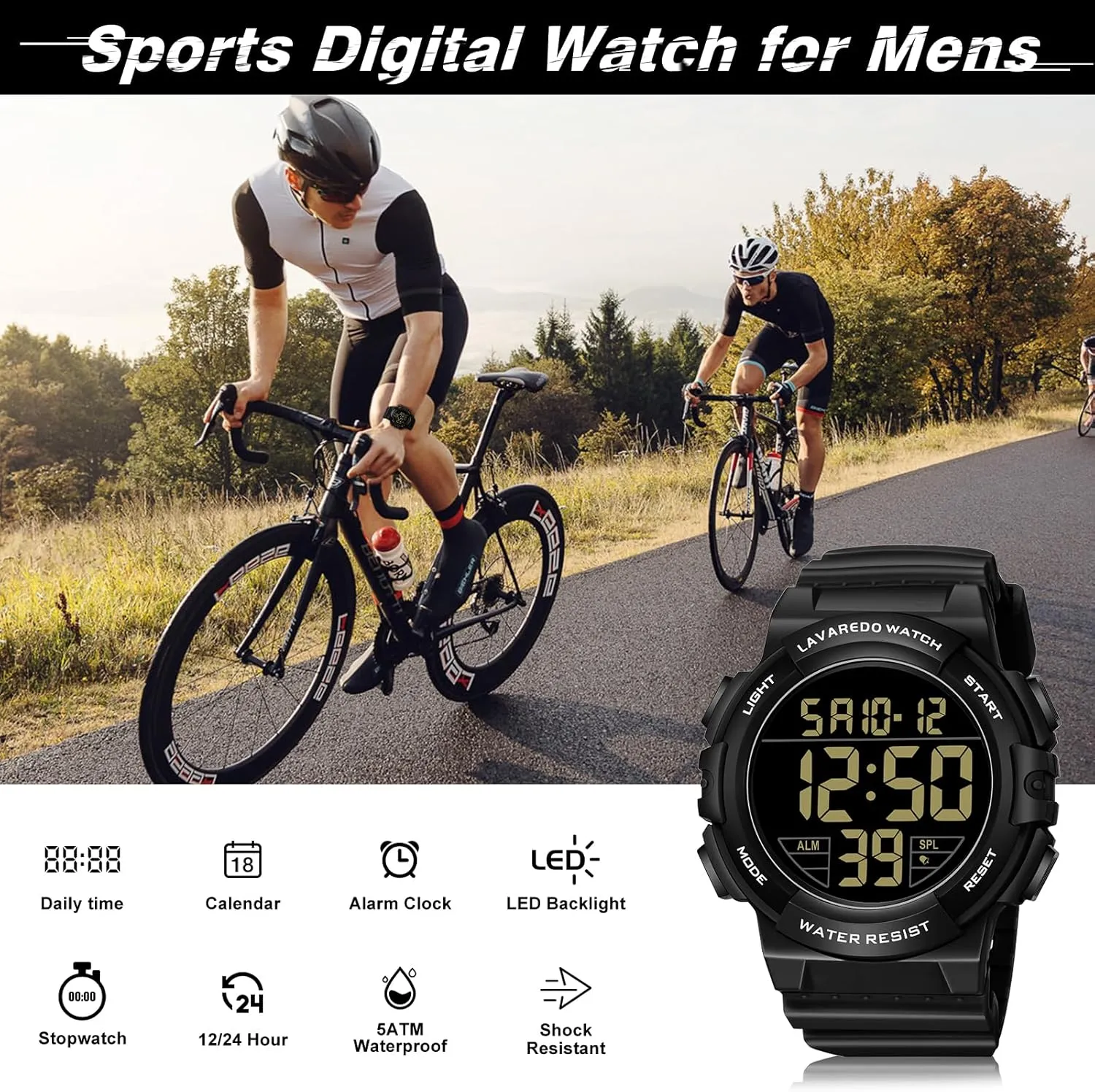 Mens Digital Watch, Sport Military Watches for Men Waterproof LED Screen Large Face Tactical Watch with Backlight Alarm Stopwatch Wrist Watch