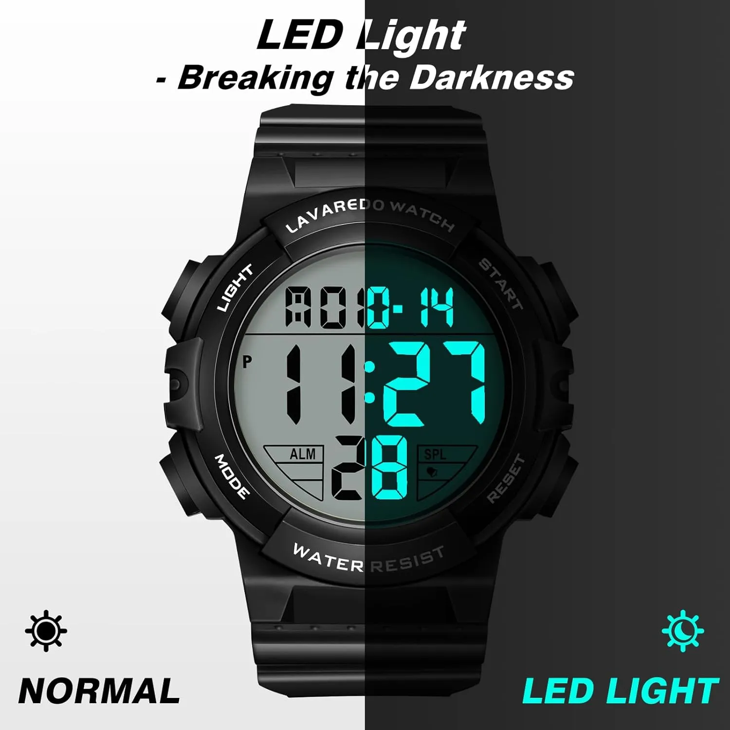 Mens Digital Watch, Sport Military Watches for Men Waterproof LED Screen Large Face Tactical Watch with Backlight Alarm Stopwatch Wrist Watch