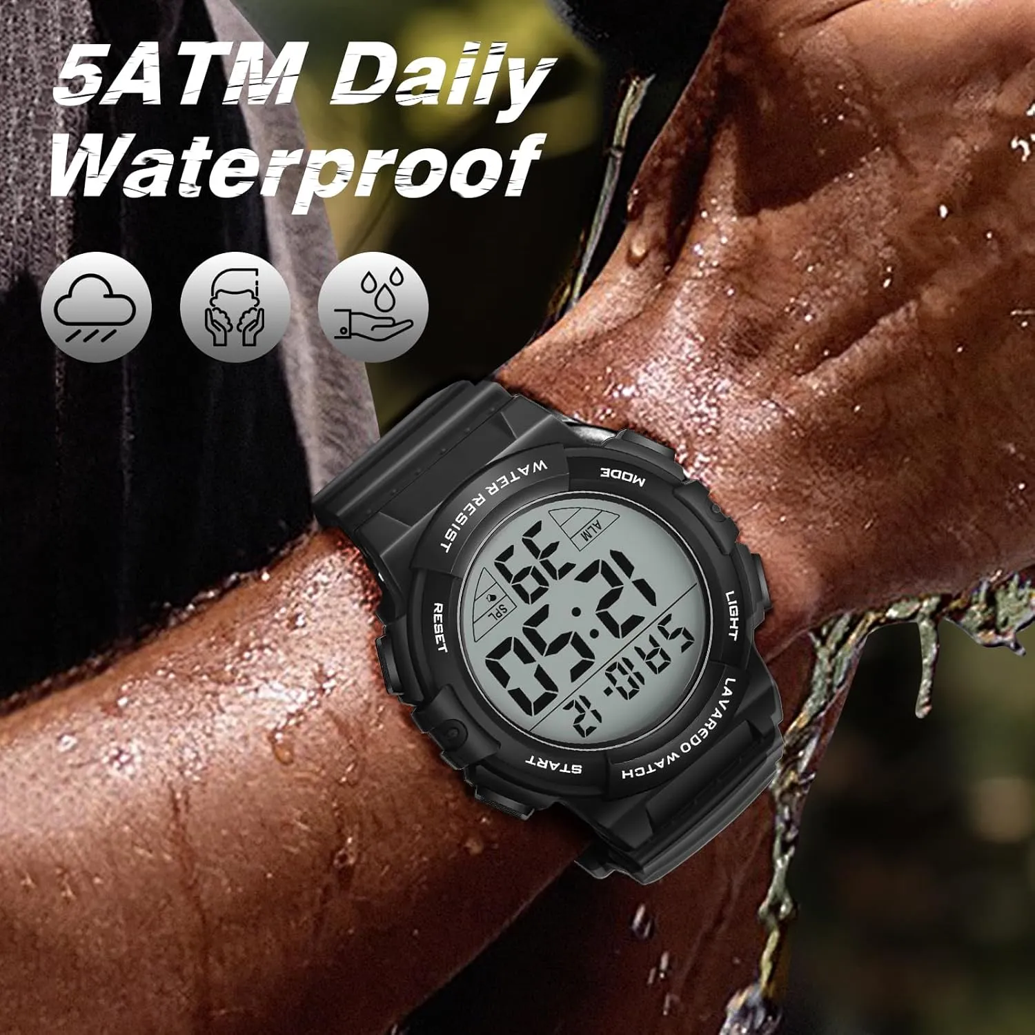 Mens Digital Watch, Sport Military Watches for Men Waterproof LED Screen Large Face Tactical Watch with Backlight Alarm Stopwatch Wrist Watch